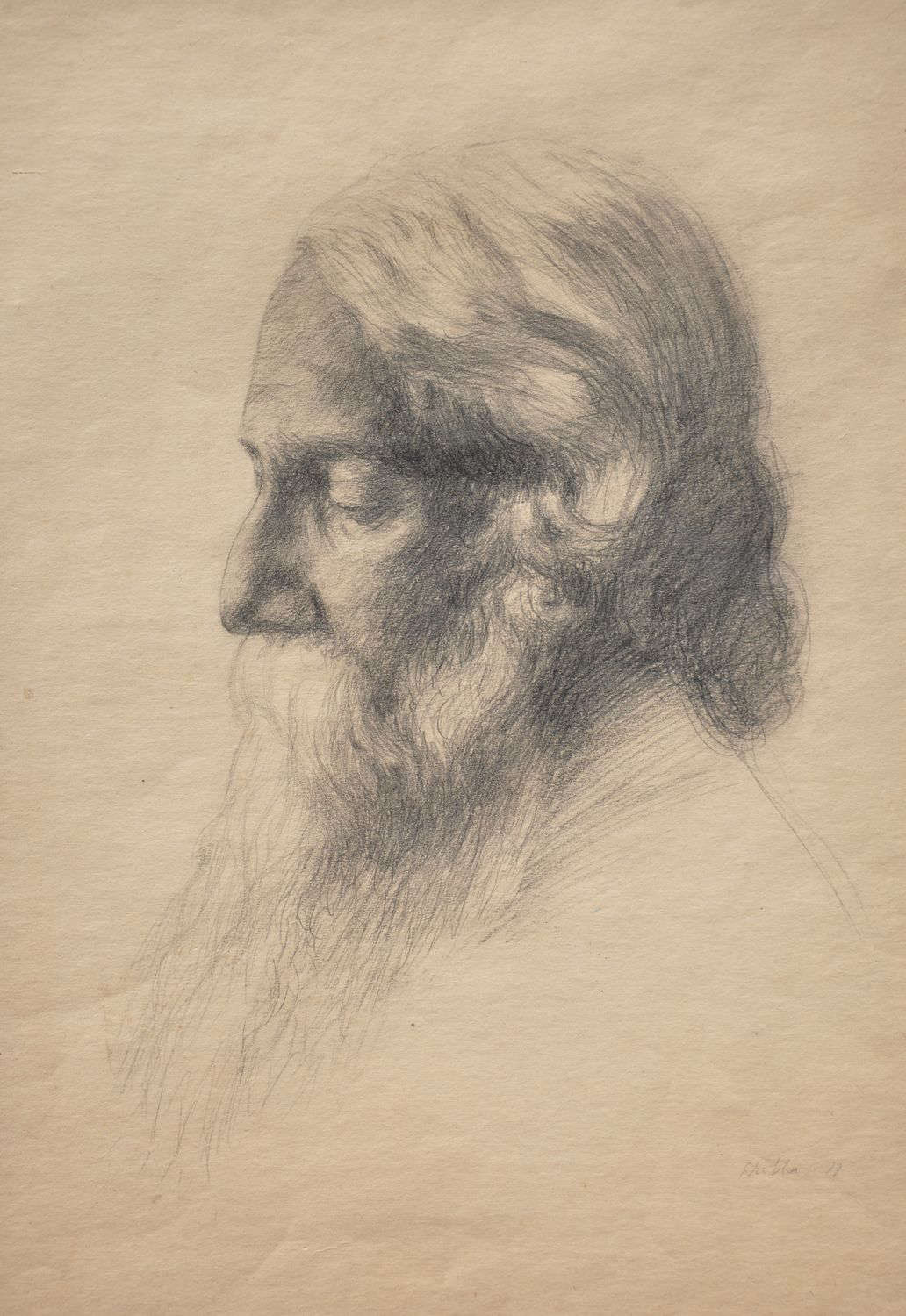 Rabindranath Tagore, SB.25.1977 14x21in, Pencil on paper